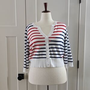 Ashley Stewart Red and Blue Striped Cardigan
